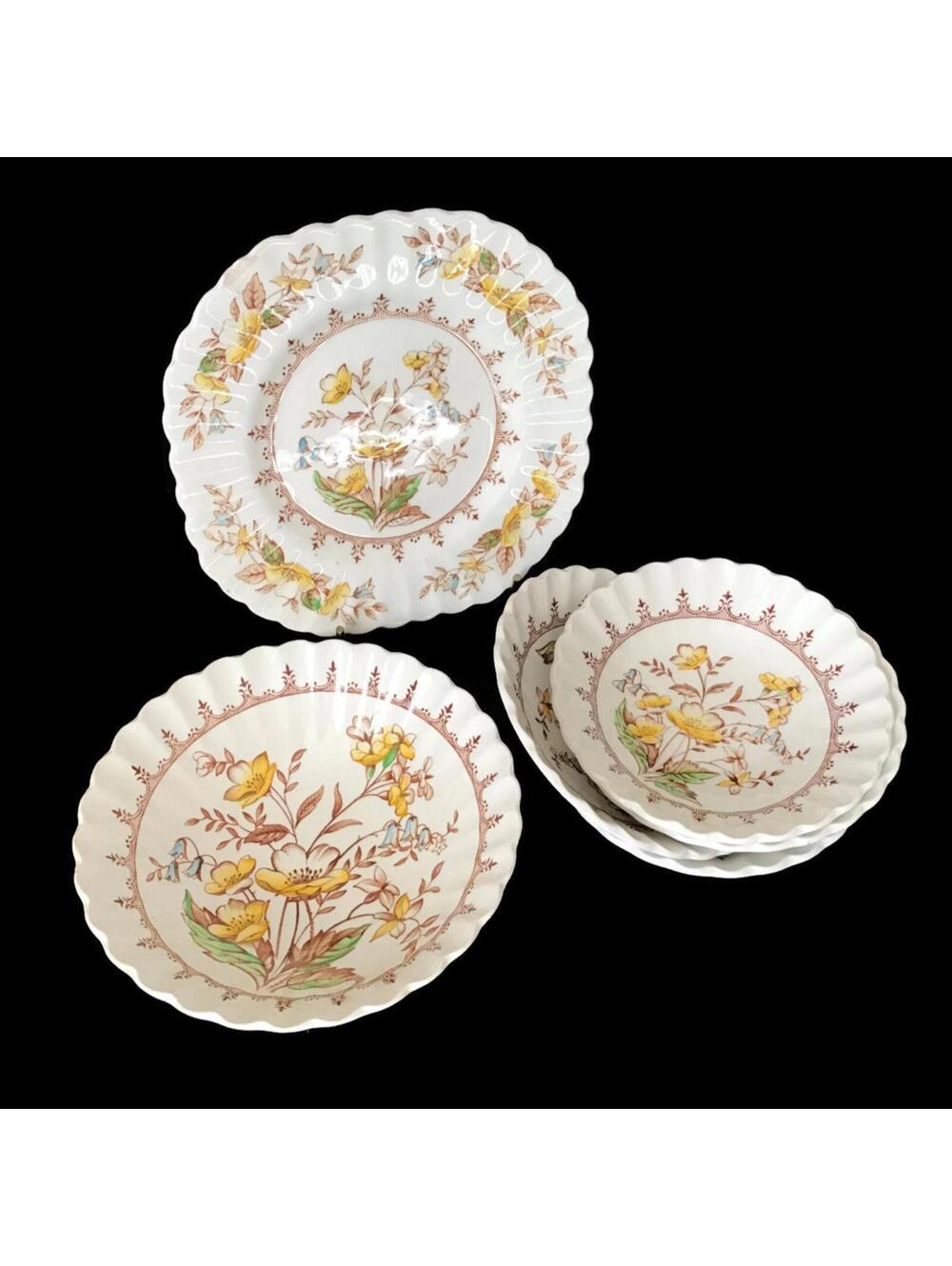 Vintage Meakin Braemar Bowls: Yellow Floral China, Made in England